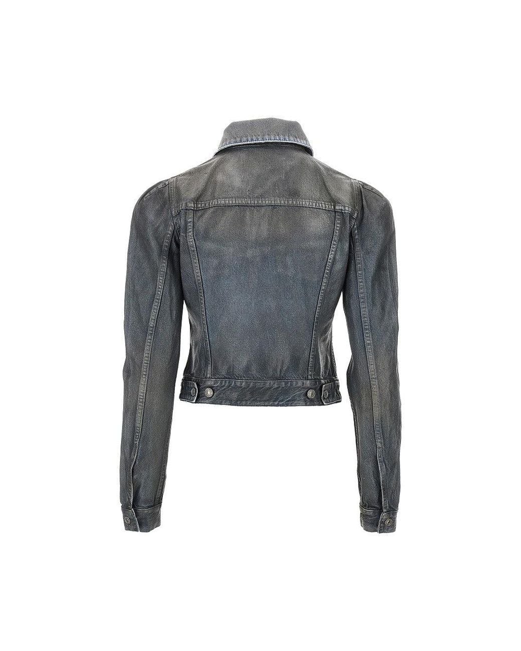 7 For All Mankind Blue Waxed Denim Jacket With Puff Sleeves