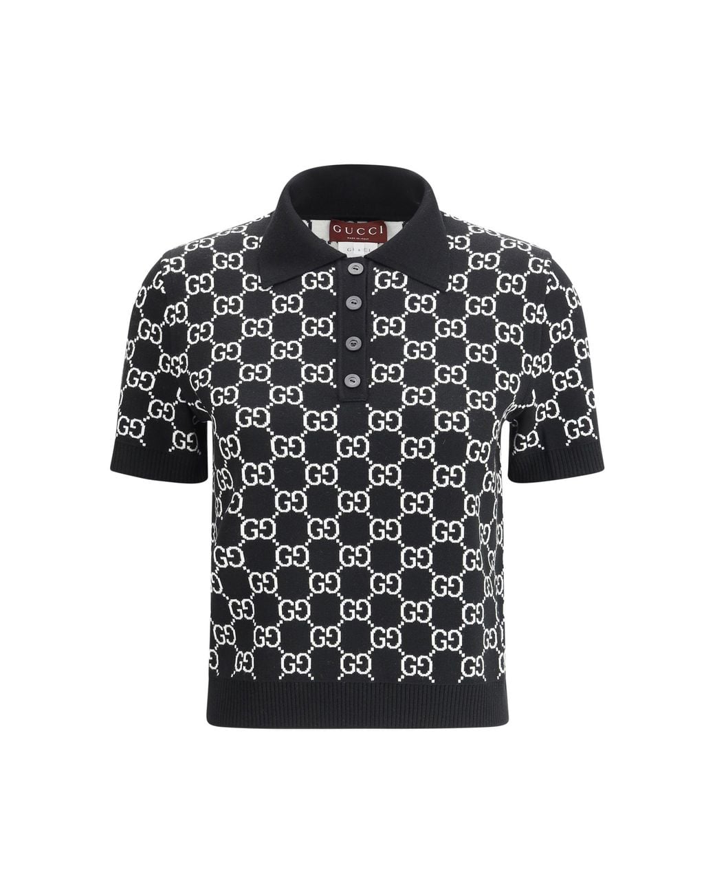 Gucci Black Reversible Gg Wool Jacquard Polo Shirt