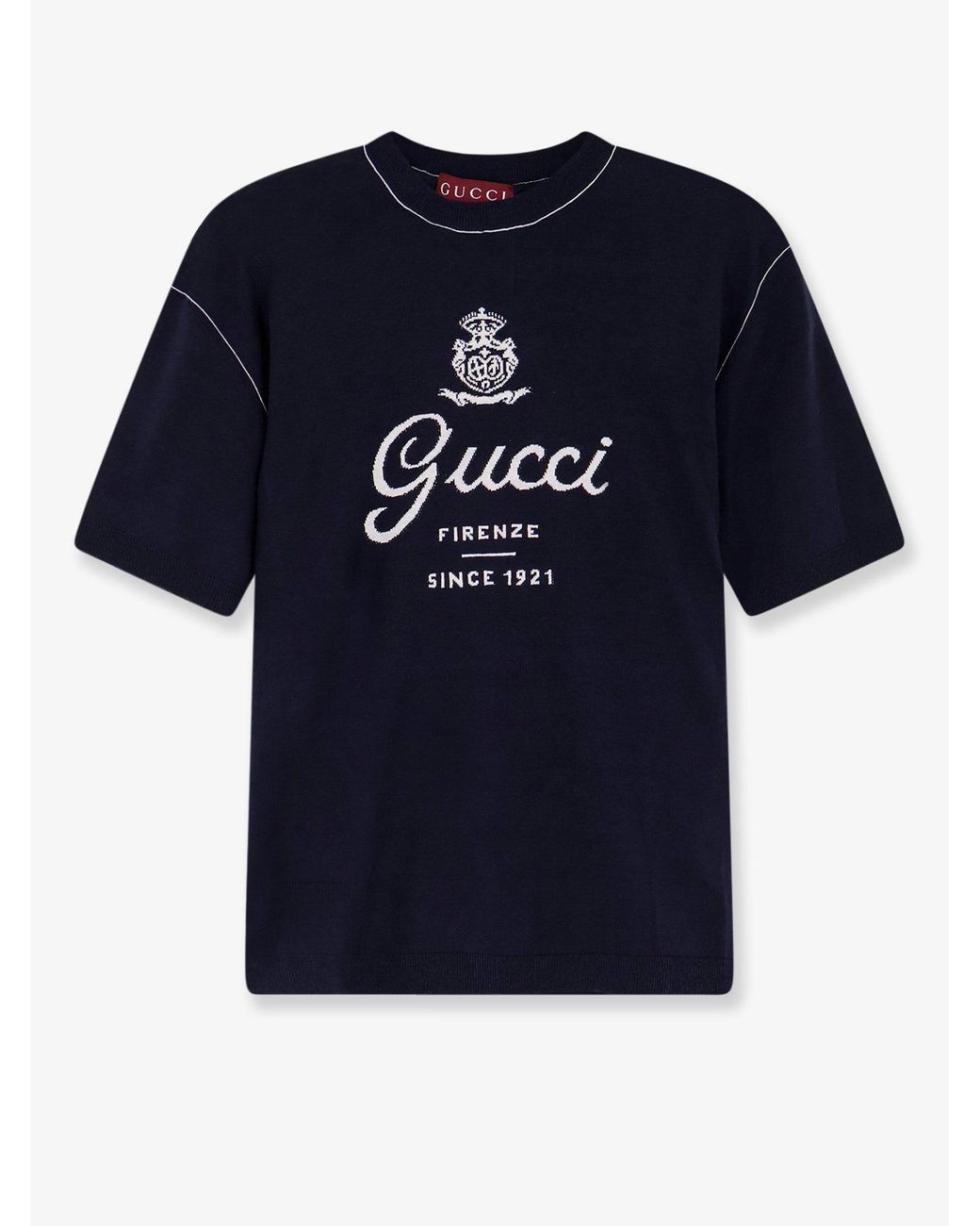 Gucci Blue Silk And Linen Sweater With Firenze Since 1921 Inlay for men