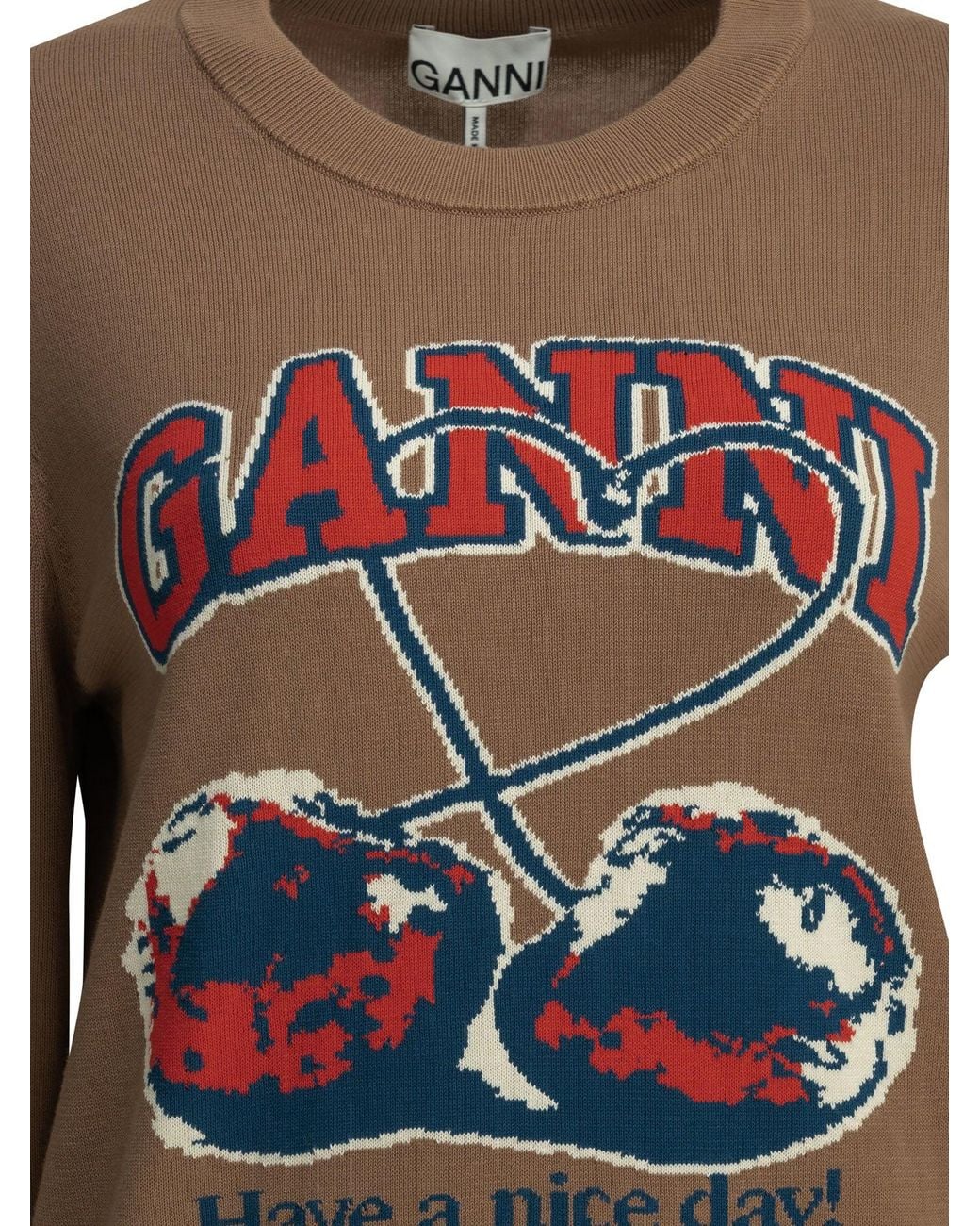 Ganni Brown "Cherry" Crewneck Sweater
