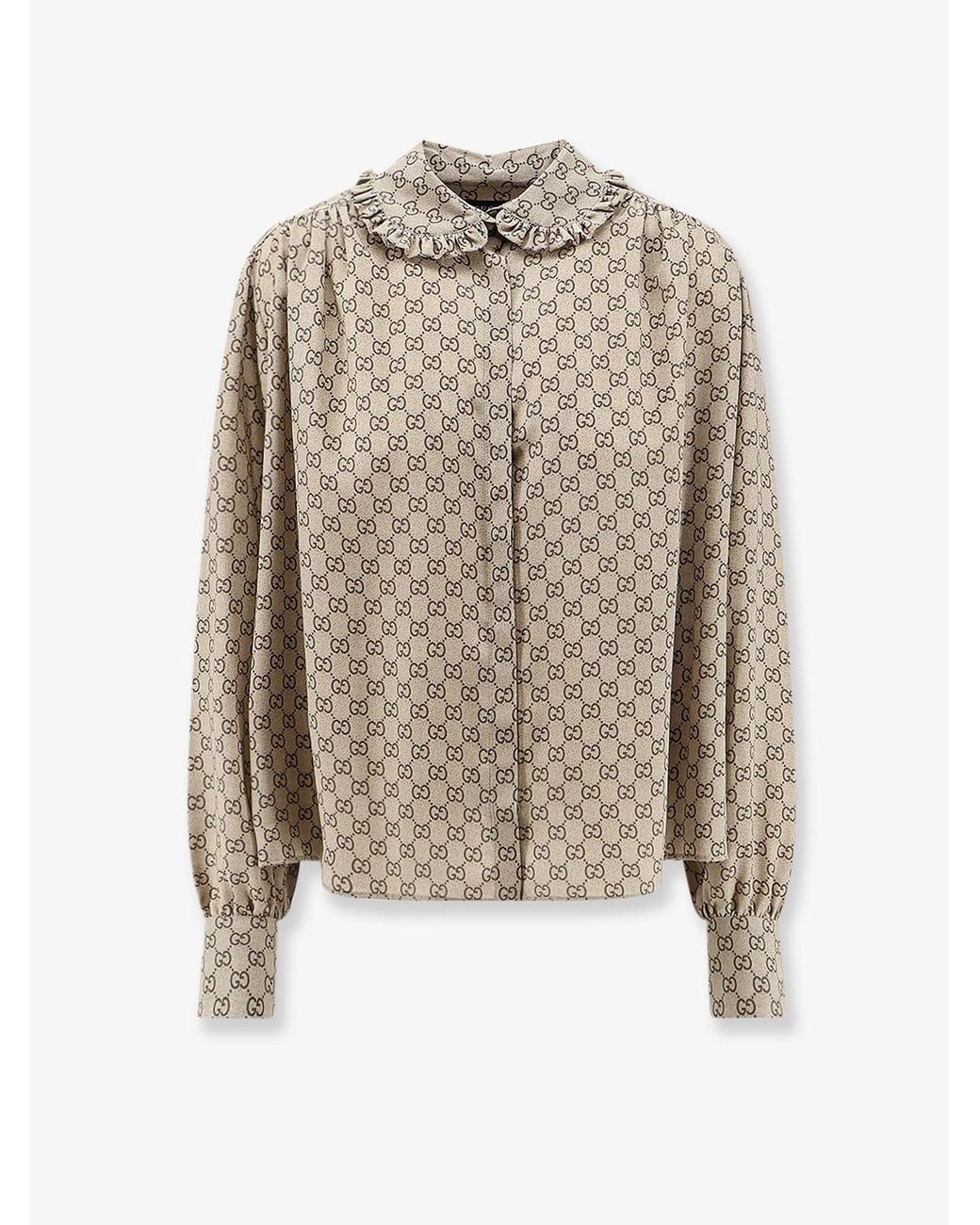 Gucci Natural Primavera Silk Shirt With Gg Print