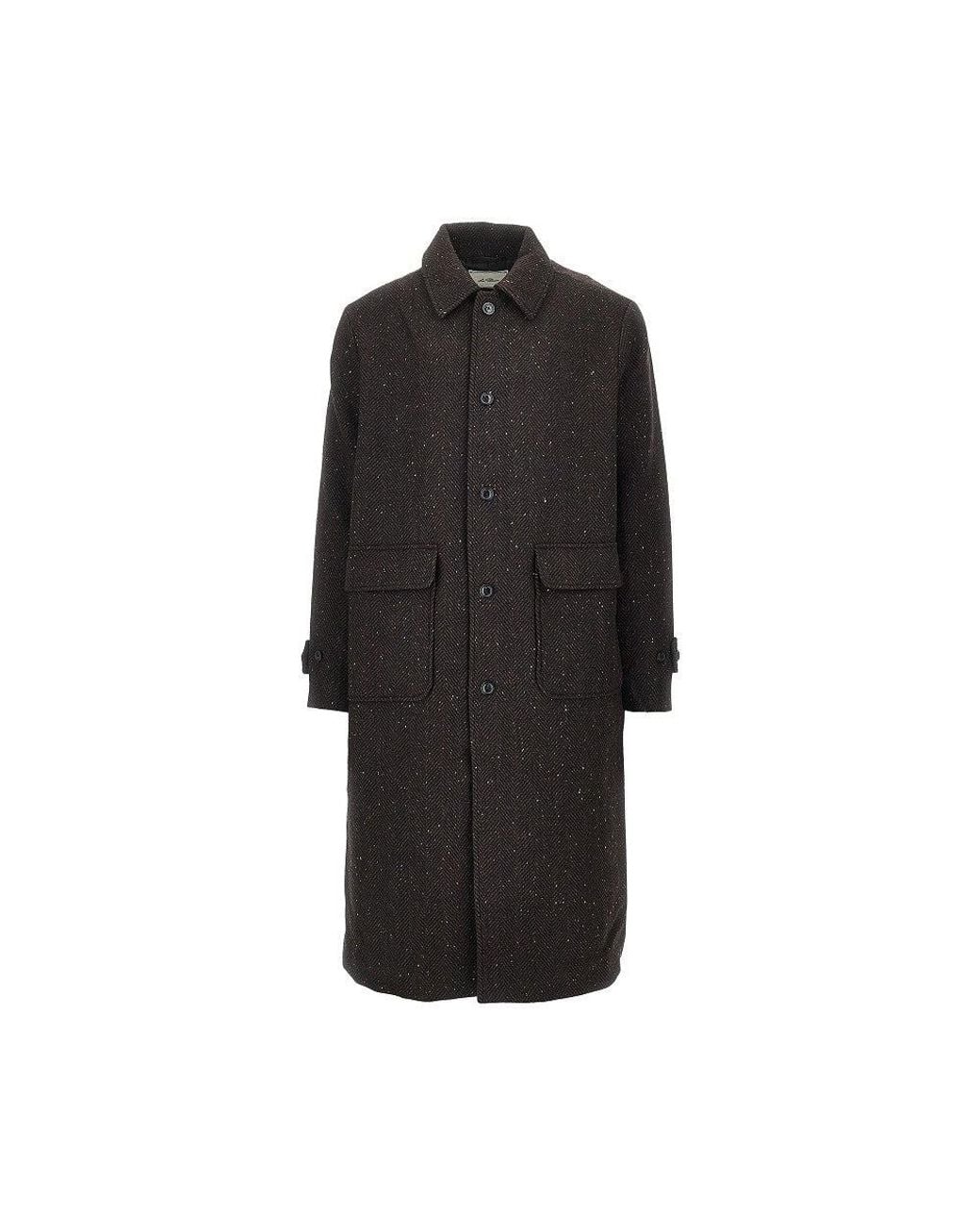 Les Deux Black Herringbone Wool-Blend Coat for men