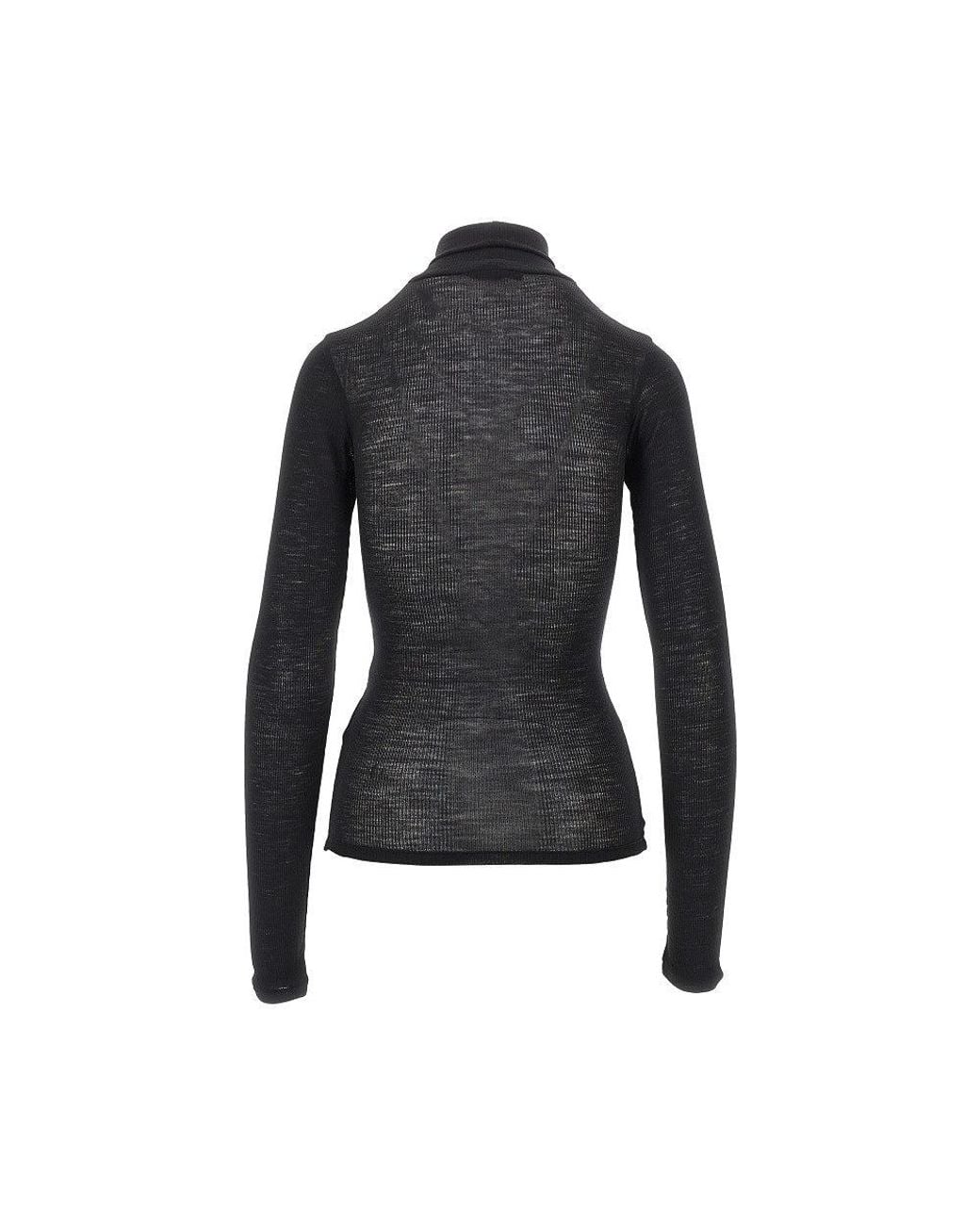Versace Black Ribbed Wool Turtleneck Top