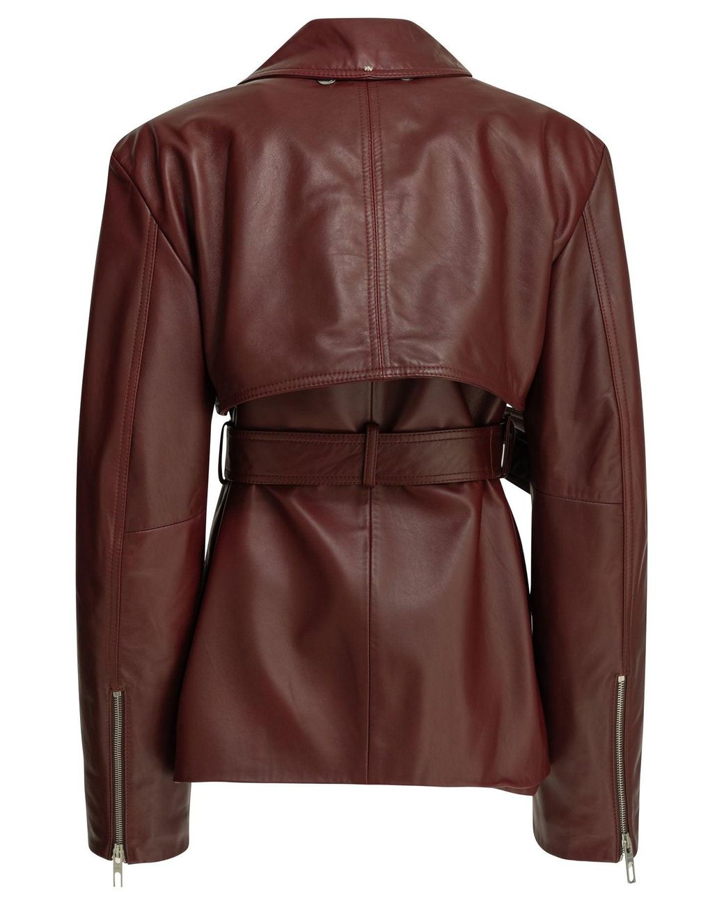 Max Mara Brown Bordeaux Leather Polyester Two-Piece Leather Jacket