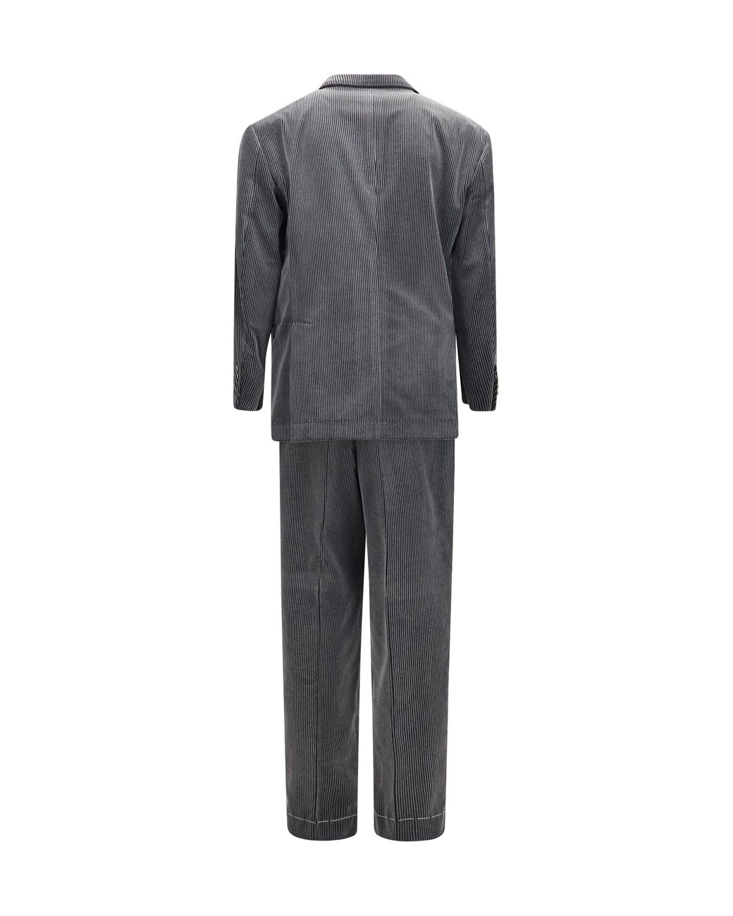 Brunello Cucinelli Gray Ribbed Double-Breasted Suit for men