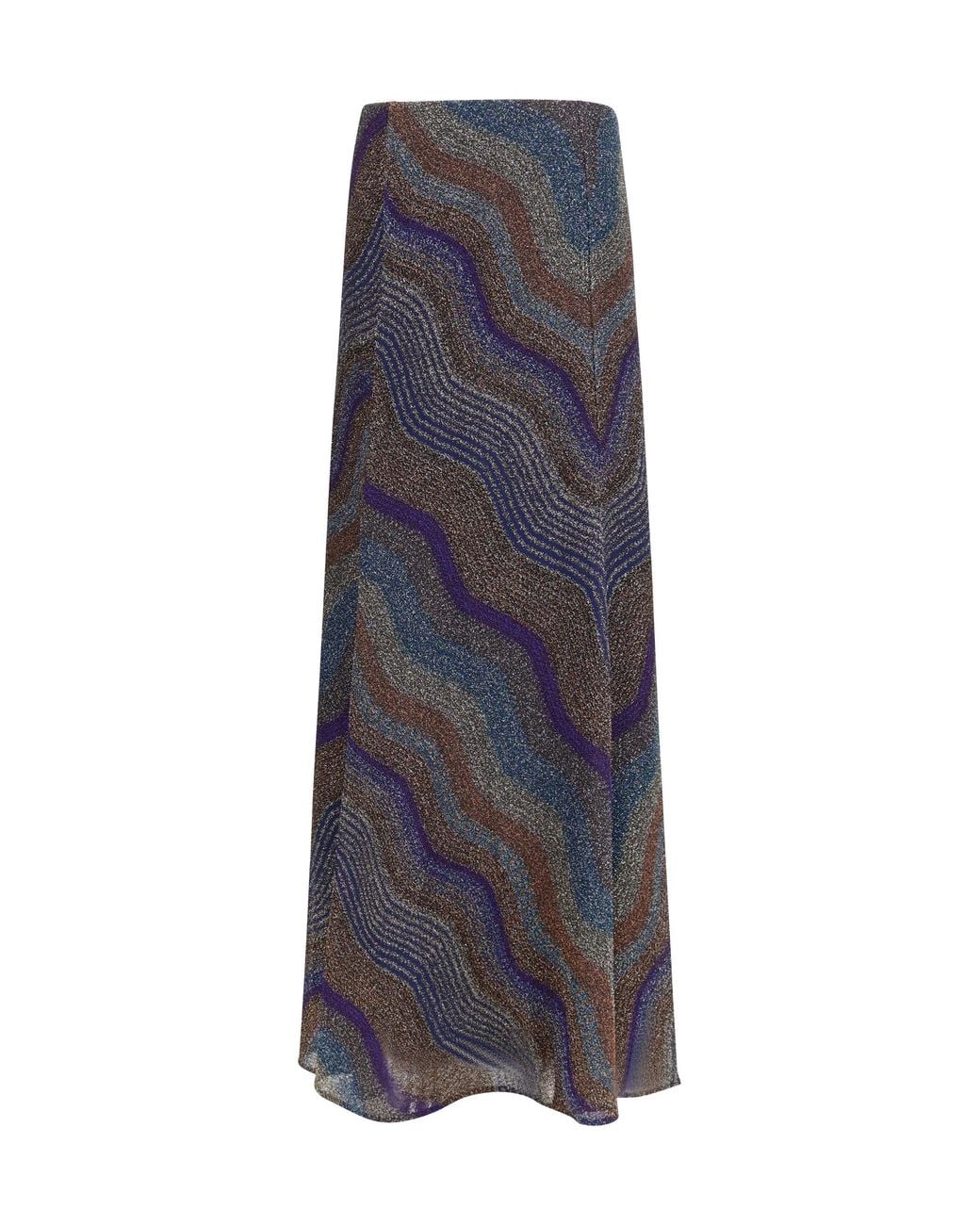 Missoni Blue Sequined Chevron Lamé Viscose Long Skirt
