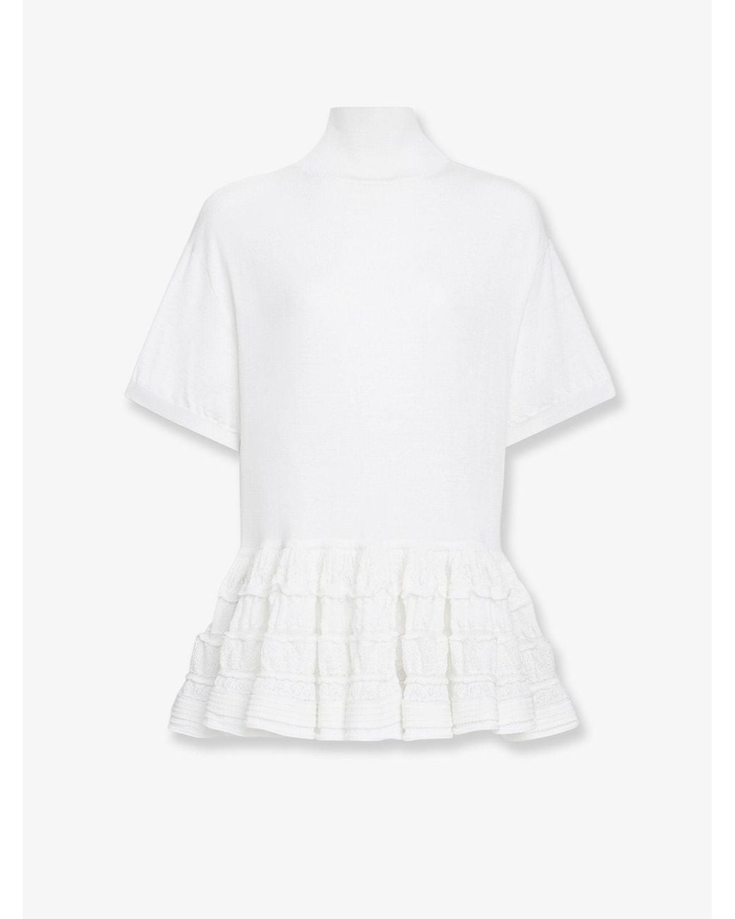 Alaïa White Peplum Virgin Wool Sweater