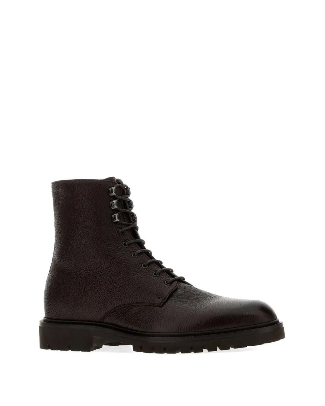 Brunello Cucinelli Black Leather Lace-Up Ankle Boots for men