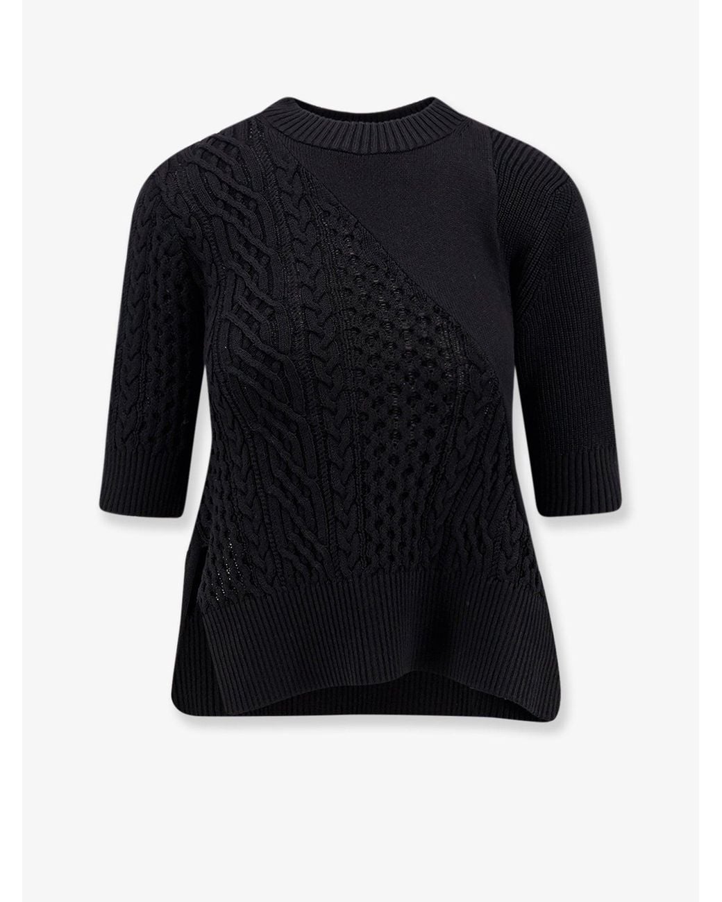 Sacai Black Cotton Blend Asymmetrical Sweater