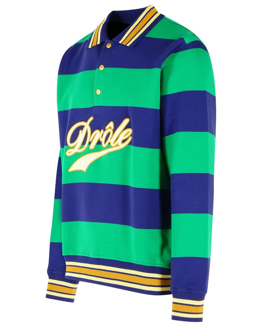 Drole de Monsieur Green Embroidered Stripes Polo Shirt for men