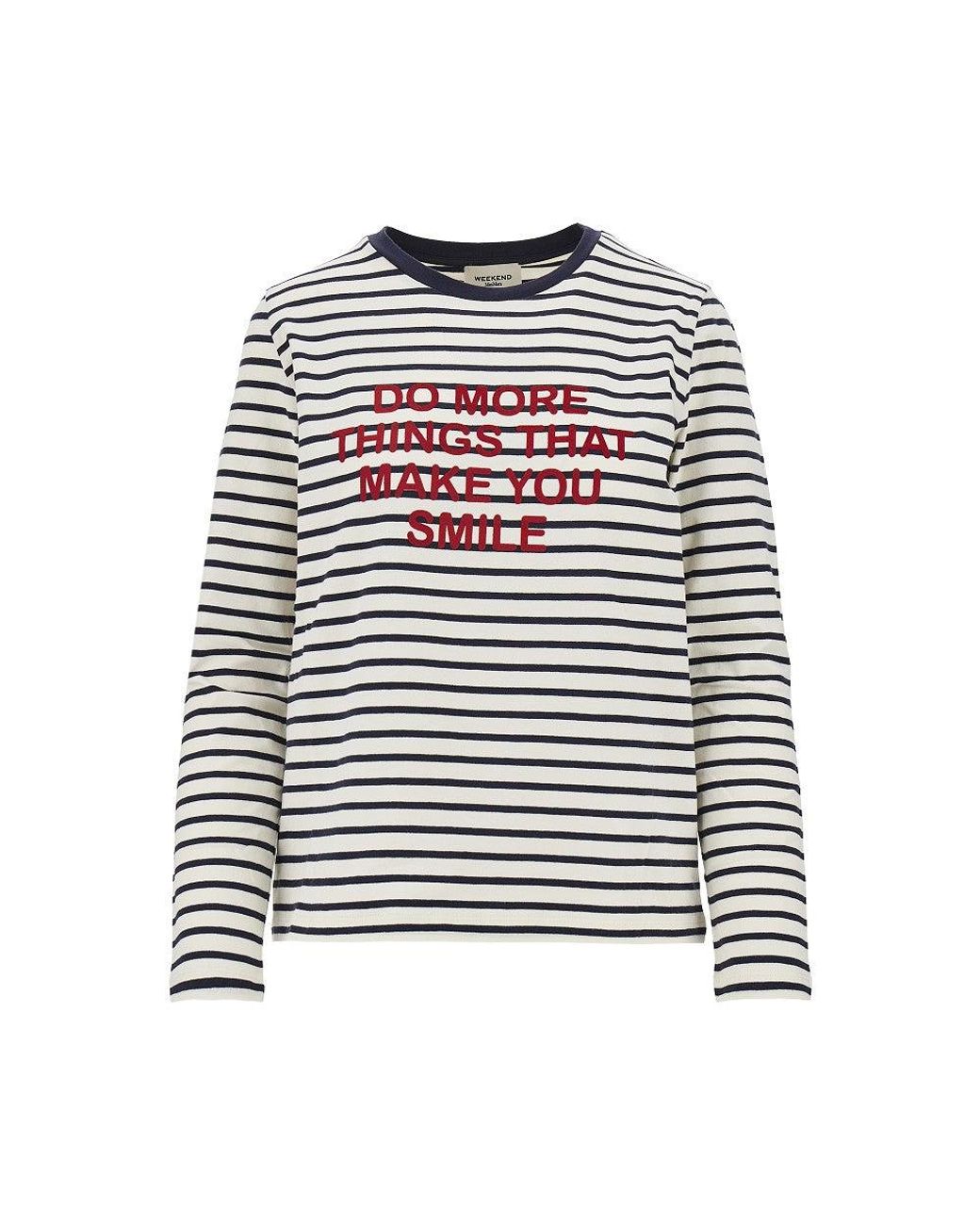 Weekend by Maxmara White Printed Jersey T-Shirt With Striped Motif