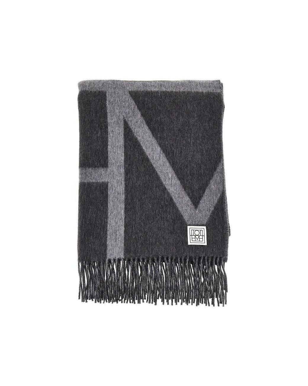Totême Gray Brushed Wool Monogram Scarf