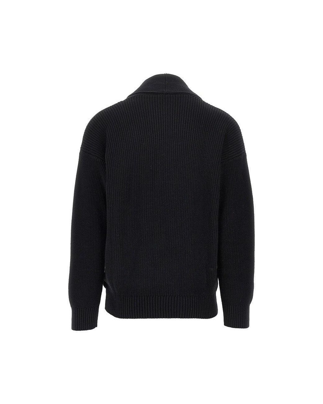 Laneus Black Cotton Knitted Cardigan for men
