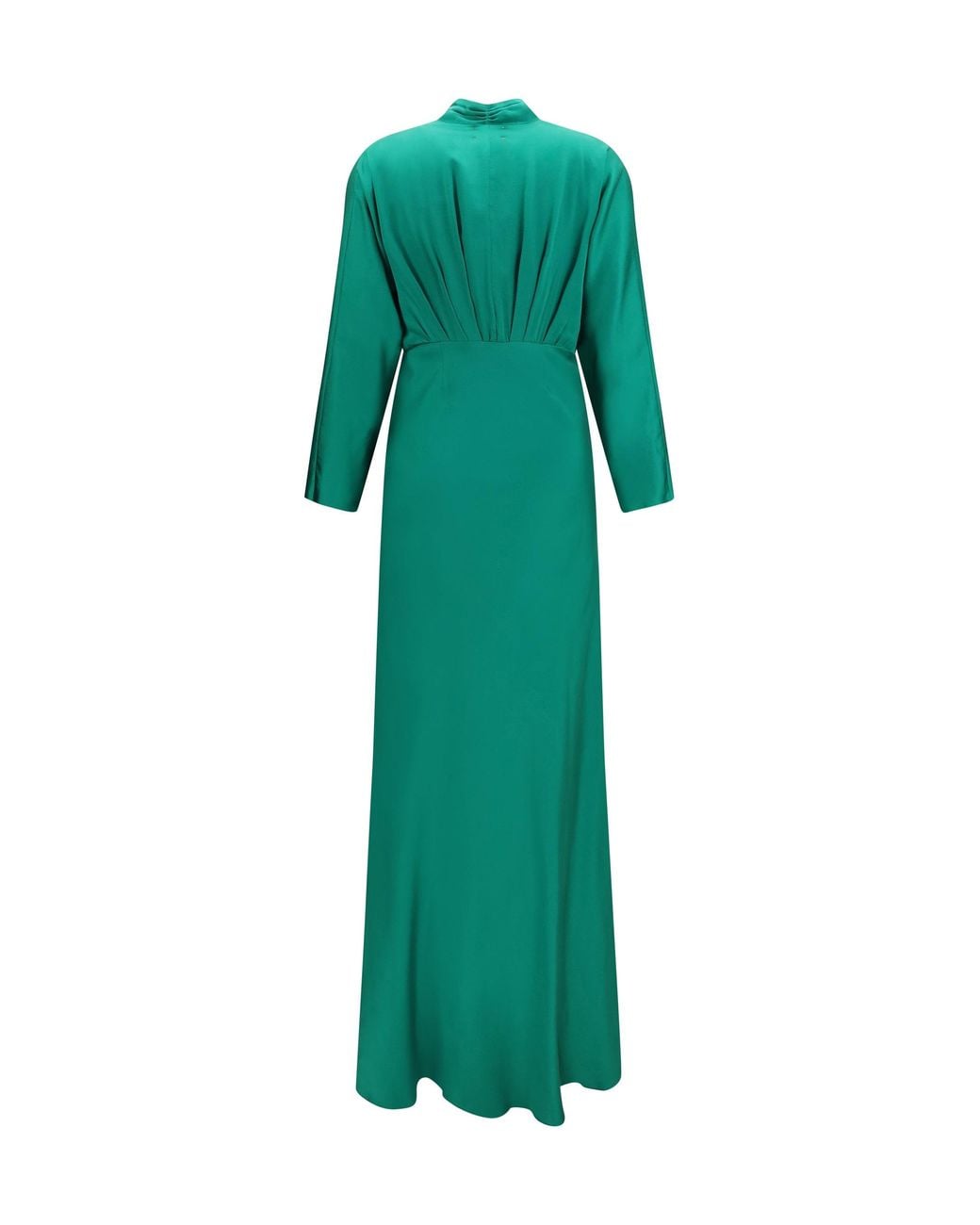 Forte_forte Green Silk Satin Long Dress Royal V-Neck