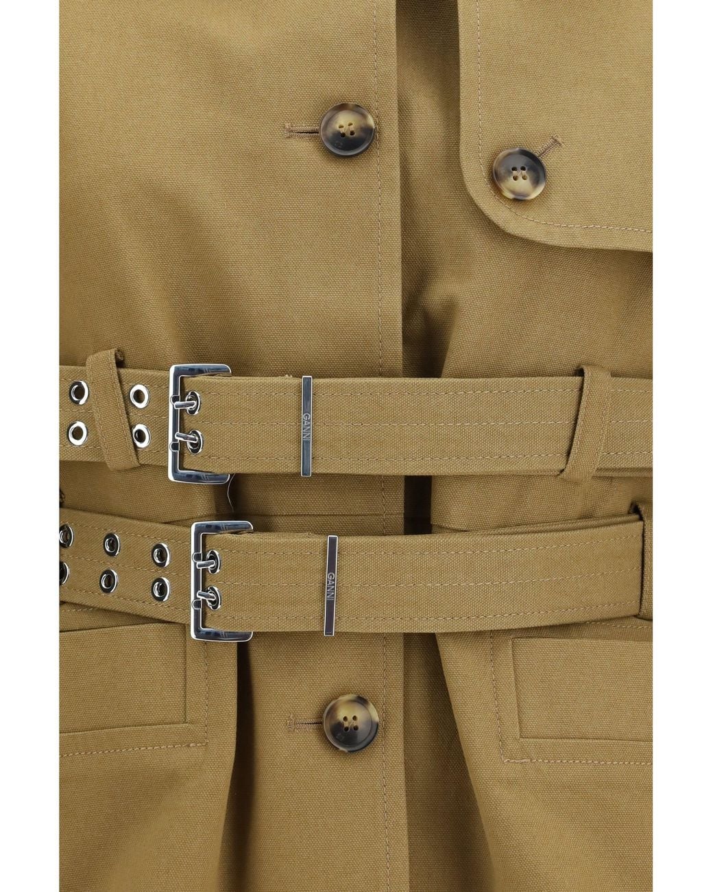 Ganni Metallic Canvas Jacket With Double Belt
