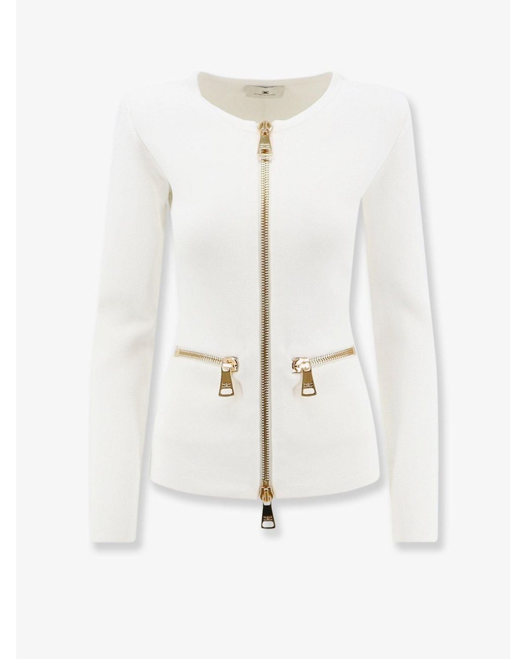Elisabetta Franchi White Knitted Blazer With Zip