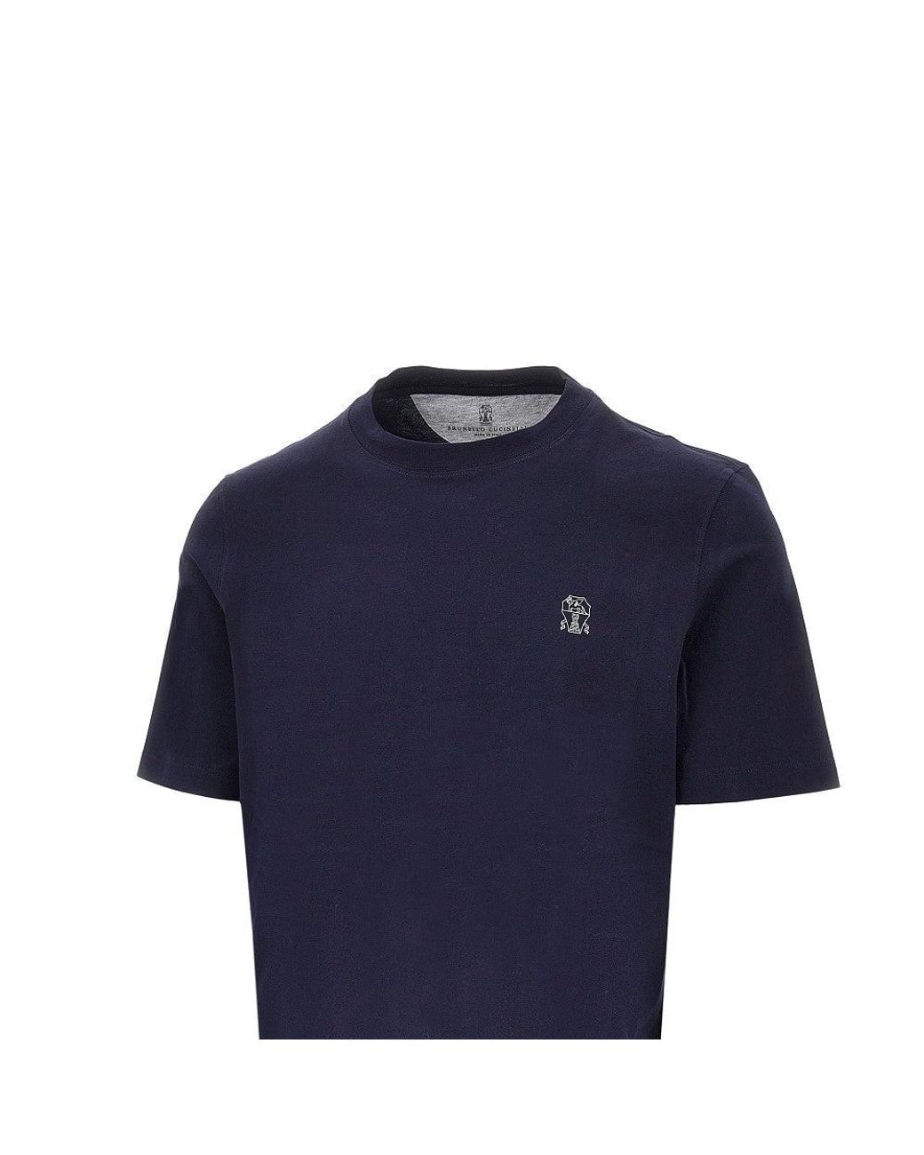 Brunello Cucinelli Blue Jersey T-Shirt With Logo for men