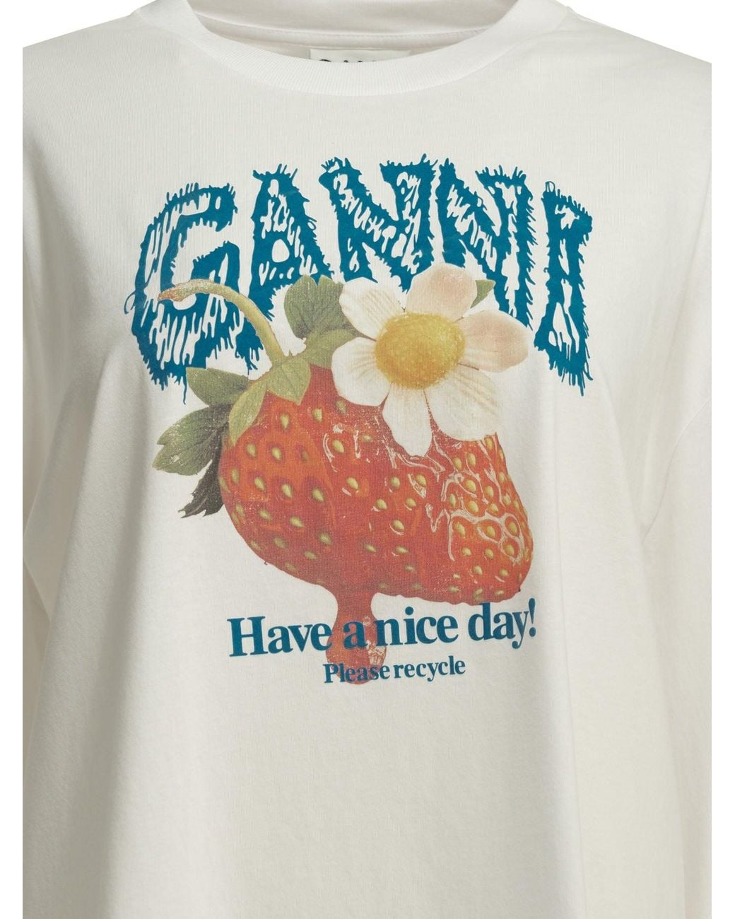 Ganni White "Strawberry" Crew-Neck T-Shirt
