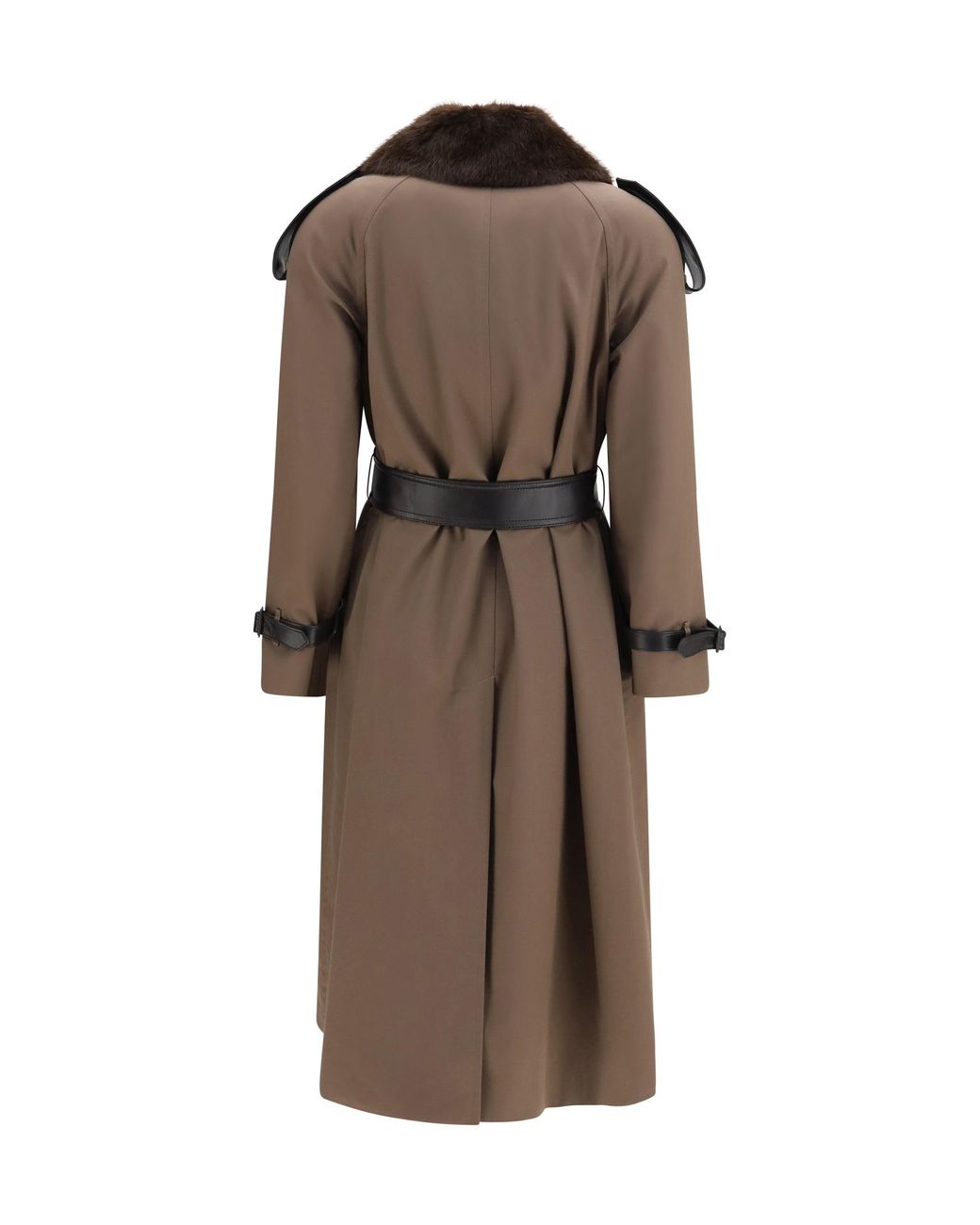 Burberry Brown Long Cotton Trench Coat With Buffalo Leather Collar