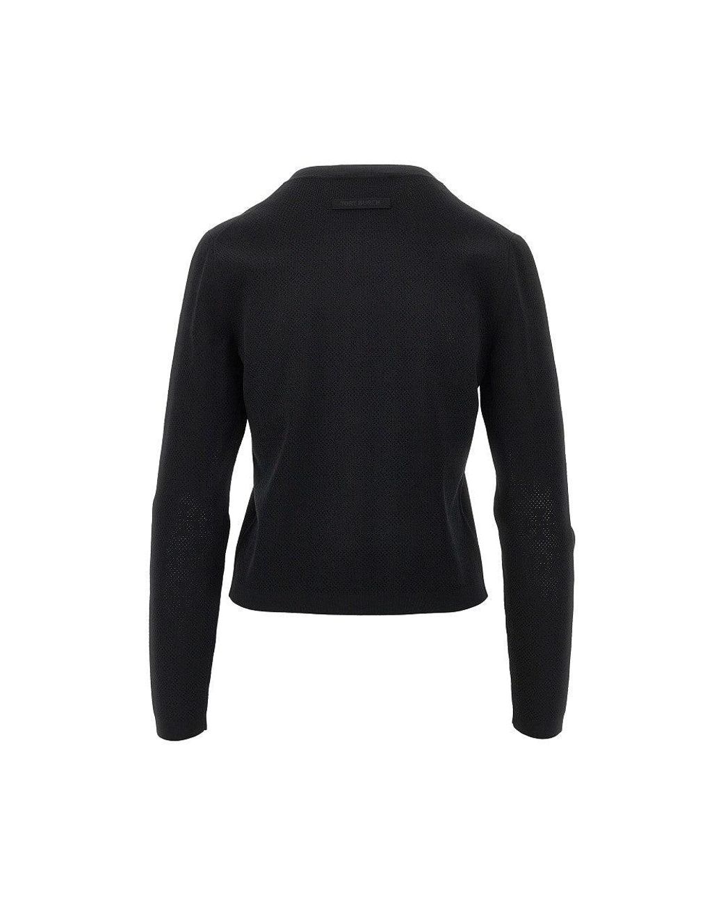 Tory Burch Black T Monogram Pointelle Knit Cardigan