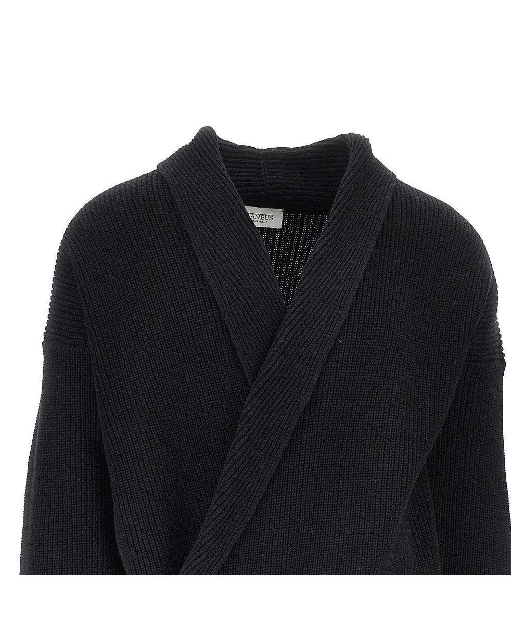Laneus Black Cotton Knitted Cardigan for men