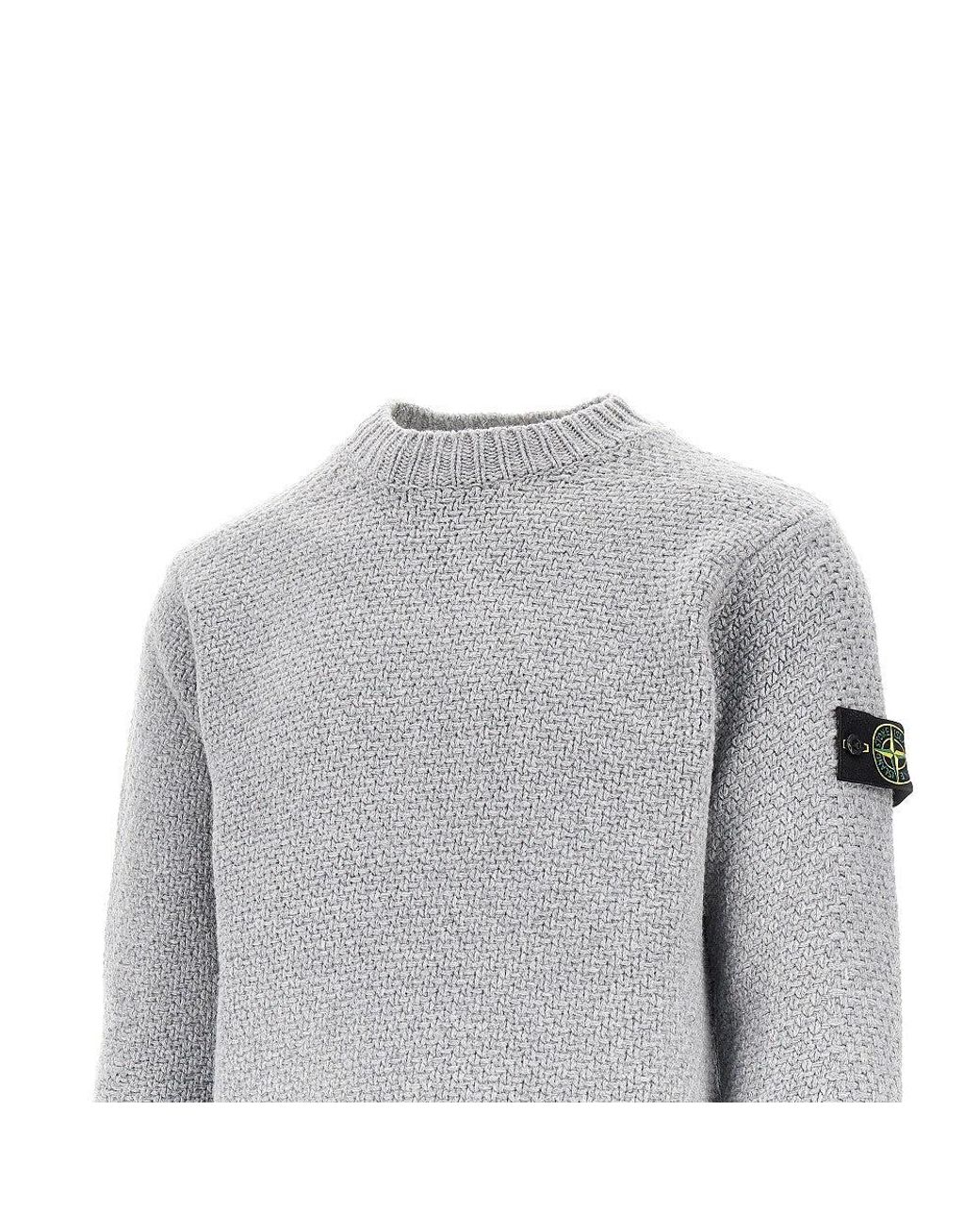 Stone Island Gray Lambswool Crewneck Sweater for men