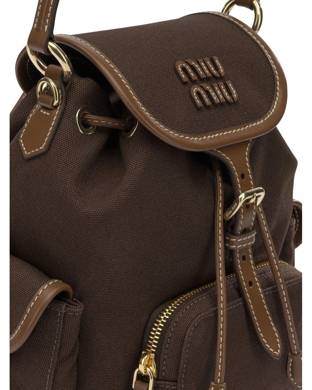 Miu Miu Brown Canvas And Leather Backpack