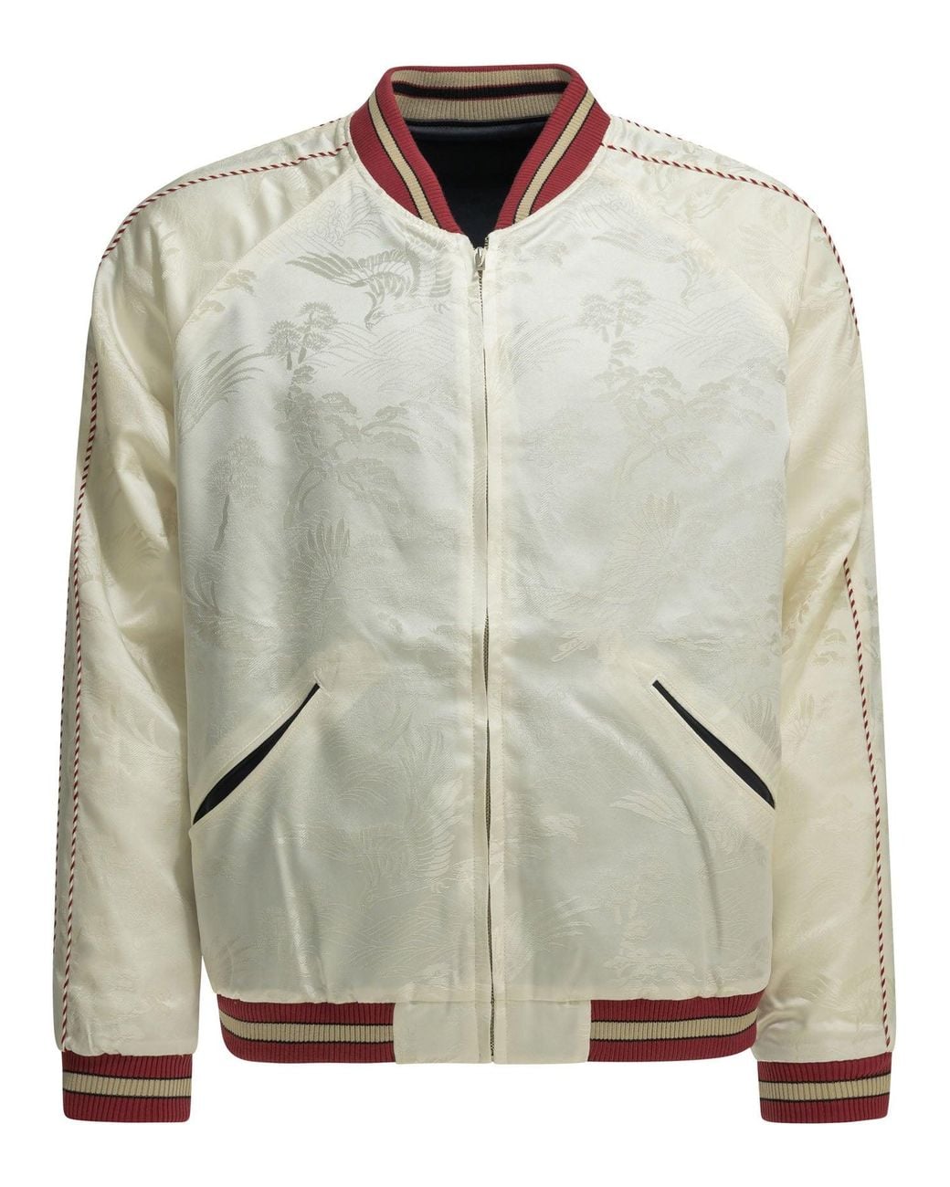 Beams Plus Gray Oriental Triacetate Triacetate Polyester Cotton Nylon Spandex Reversible Bomber Jacket