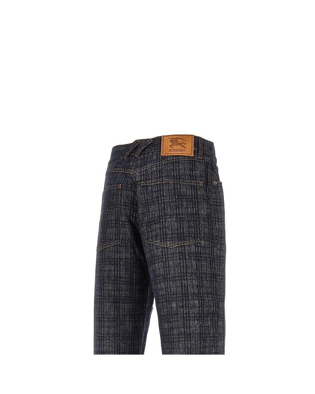 Burberry Blue Check Denim Loose Fit Jeans for men