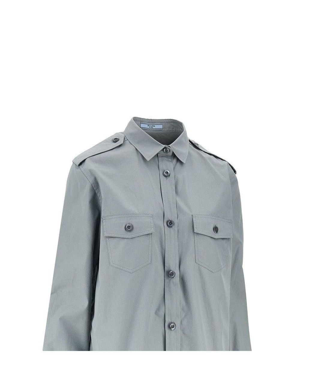 Prada Blue Poplin Shirt With Utility Details