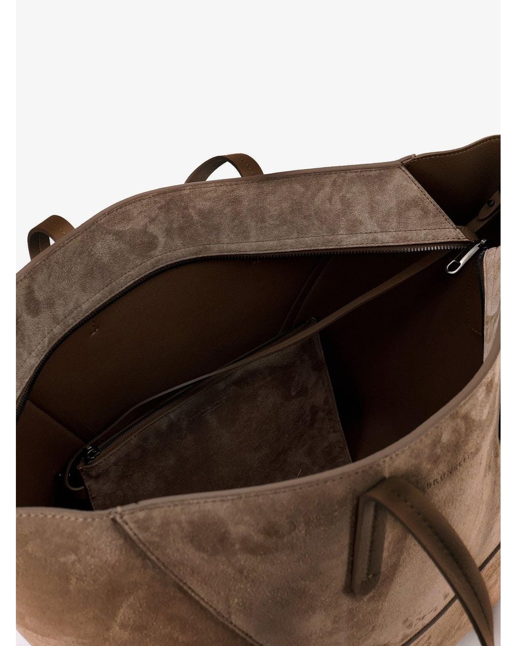 Brunello Cucinelli Brown Bc Duo Suede Shoulder Bag With Engraved Logo