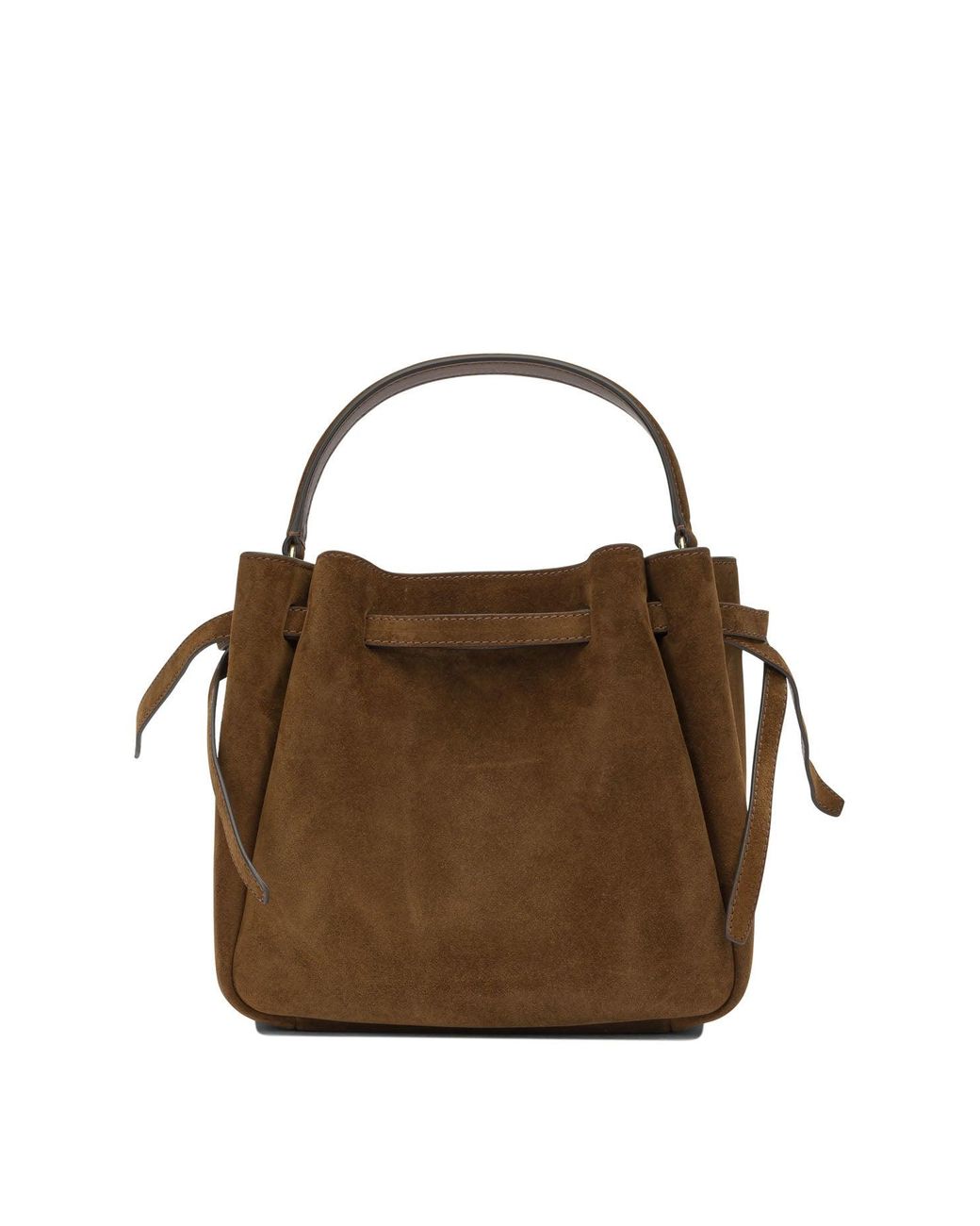 Tory Burch Brown Mini Bucket Handbag With Adjustable Strap