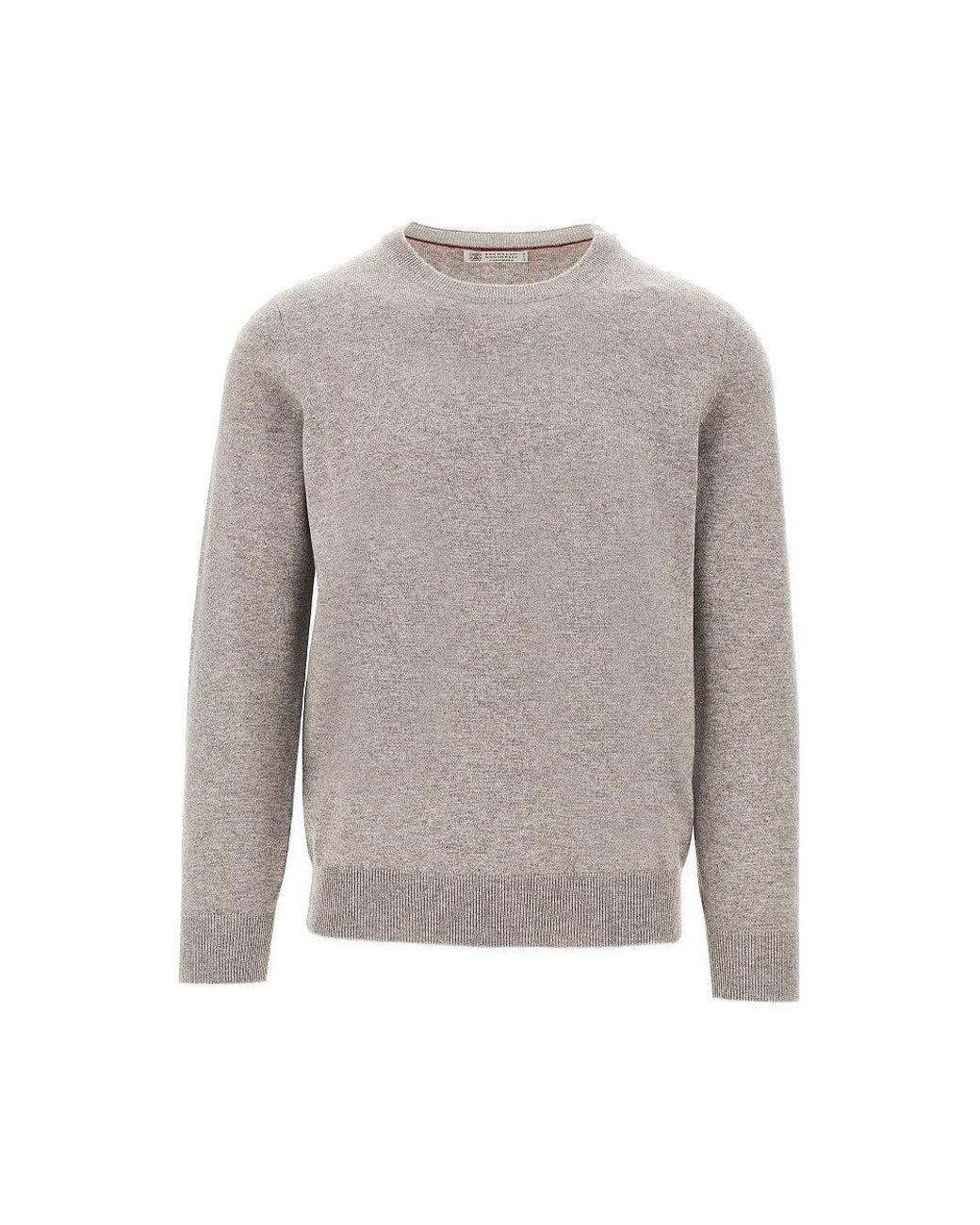 Brunello Cucinelli Gray Cashmere Crewneck Sweater for men