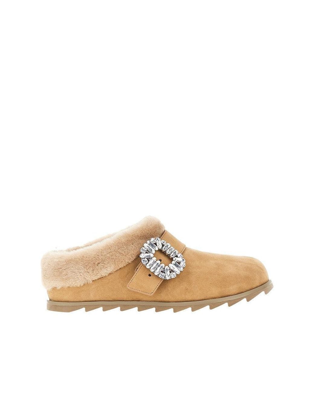 Roger Vivier Natural Suede Leather Slidy Viv' Mules