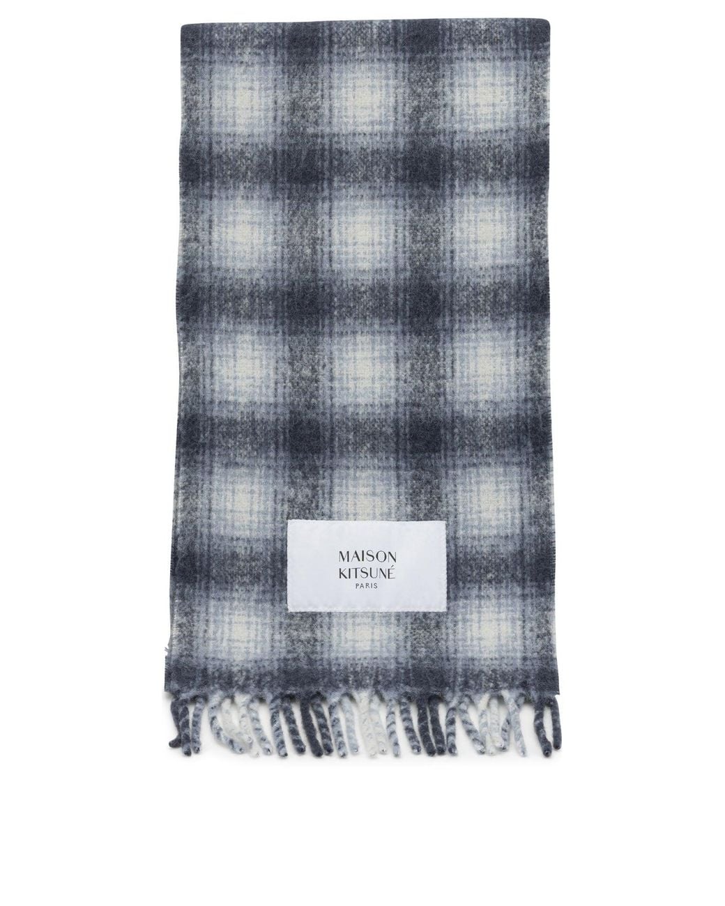 Maison Kitsuné Blue Alpaca Fringed Gradient Check Scarf for men