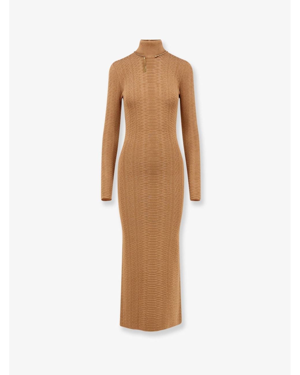 Elisabetta Franchi Natural Knitted Dress With Snake Detail