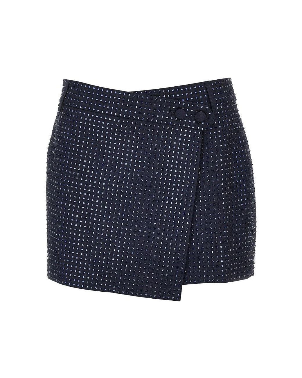 Pinko Blue Gabardine Mini Skirt With Rhinestones