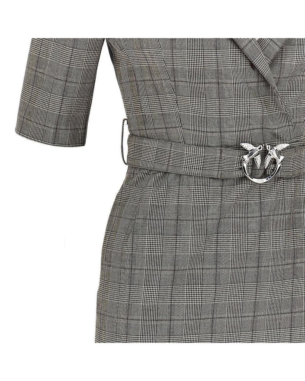 Pinko Gray Wool-Blend Midi Dress With Check Motif