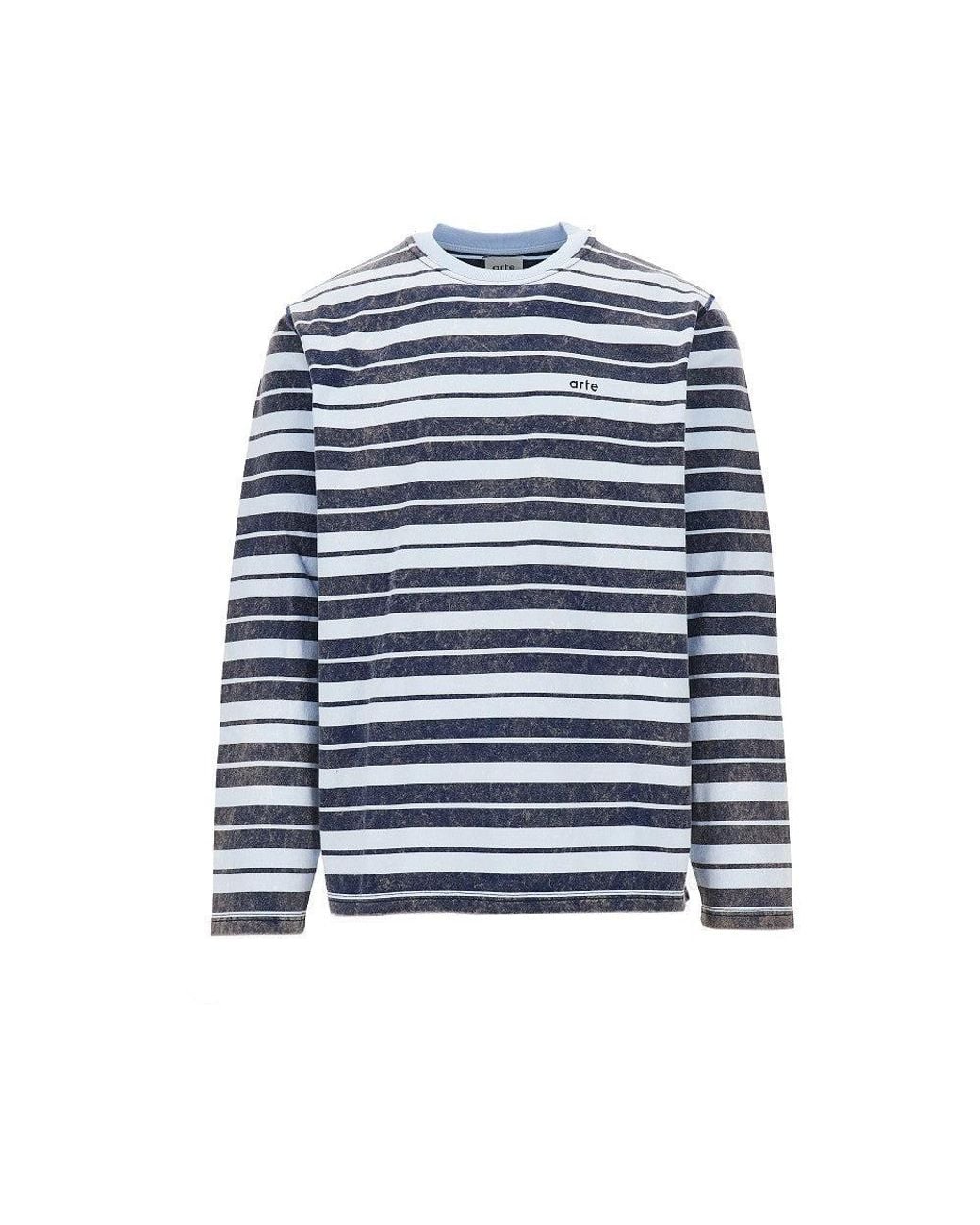 Arte' Blue Cotton T-Shirt With Striped Motif for men