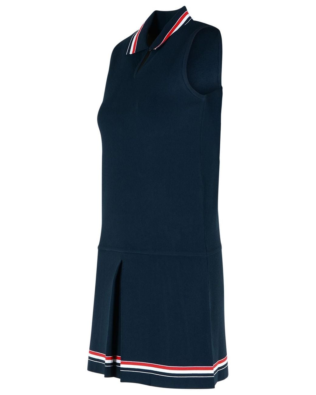 Thom Browne Blue Sleeveless Polo Collar Short Dress With Keyhole Detail