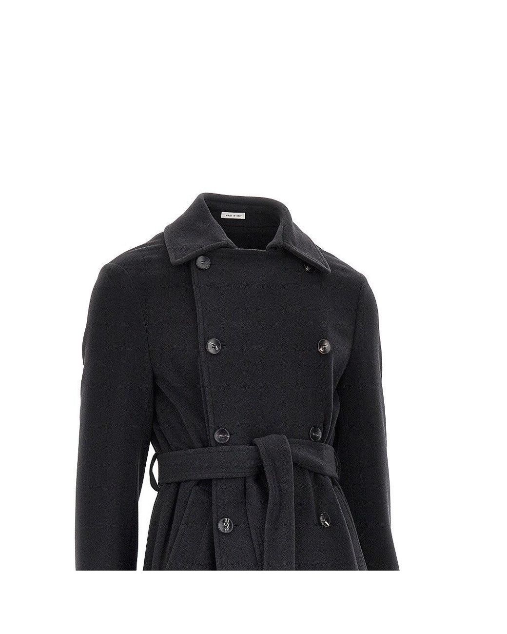 BRERAS Milano Black Wool Cloth Coat With Belt for men