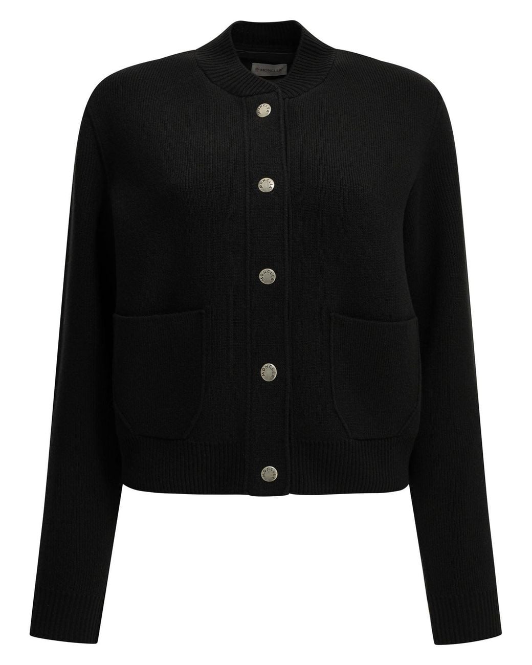 Moncler Black Wool Cardigan With Logo
