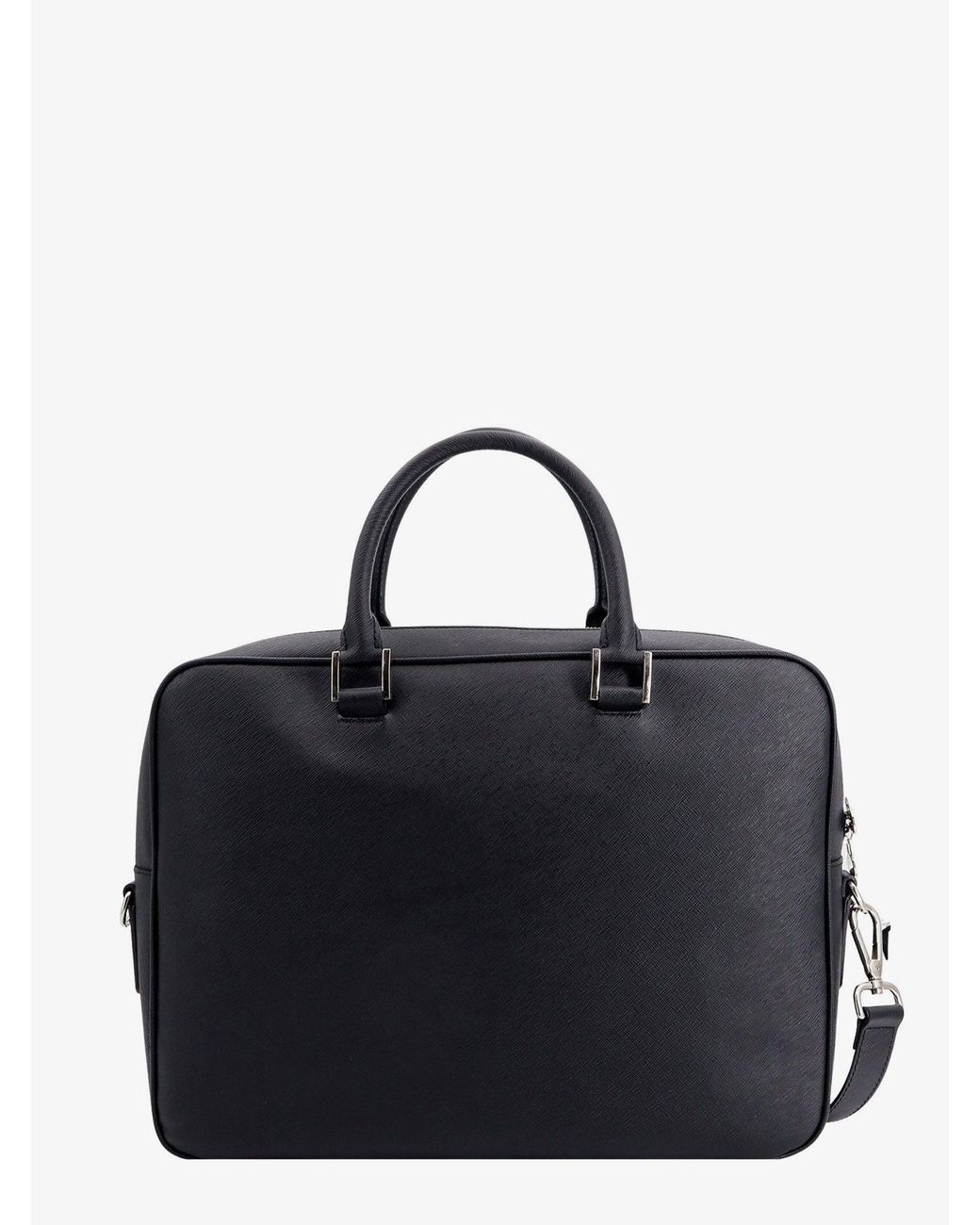 Kiton Black Leather Work Bag for men