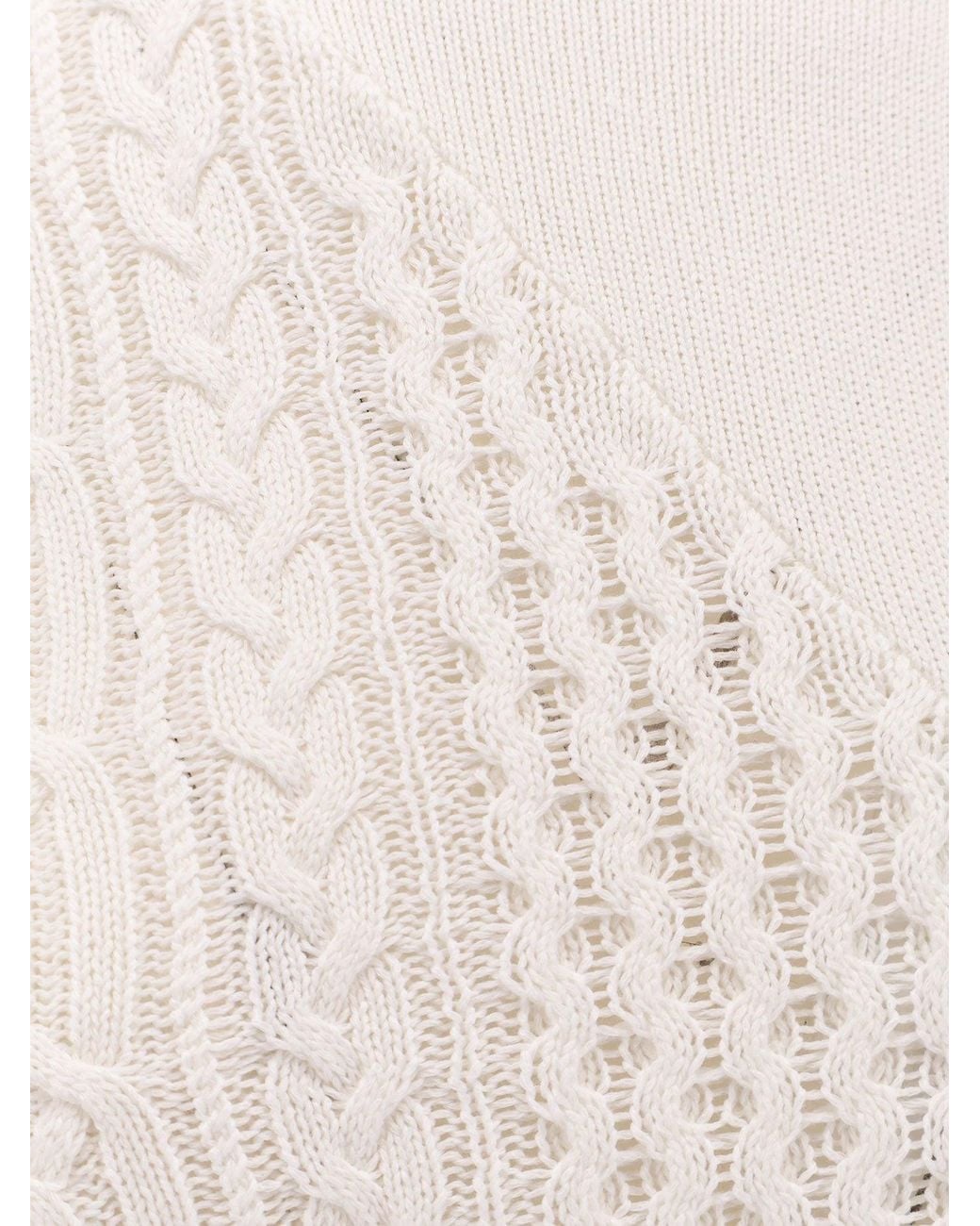 Sacai White Asymmetrical Cotton Blend Sweater