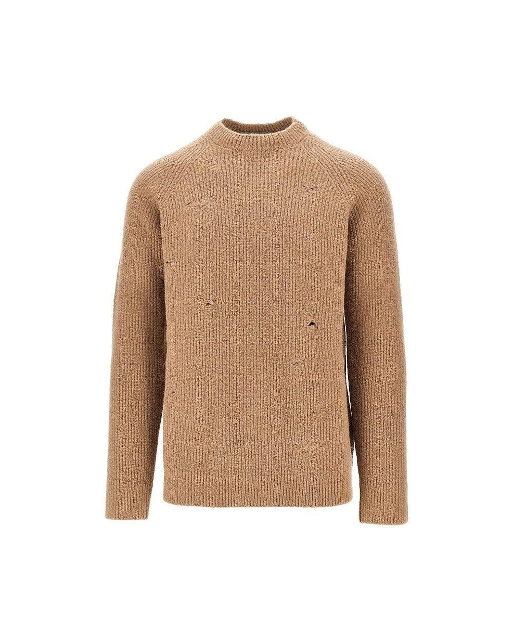 Laneus Brown Alpaca-Wool Blend Crewneck Sweater for men