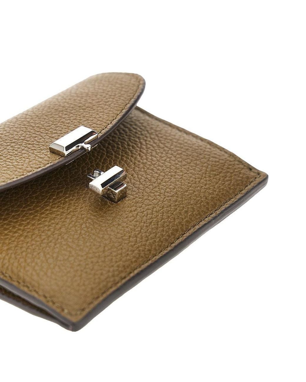 Totême Metallic Grained Leather 'T-Lock' Cardholder