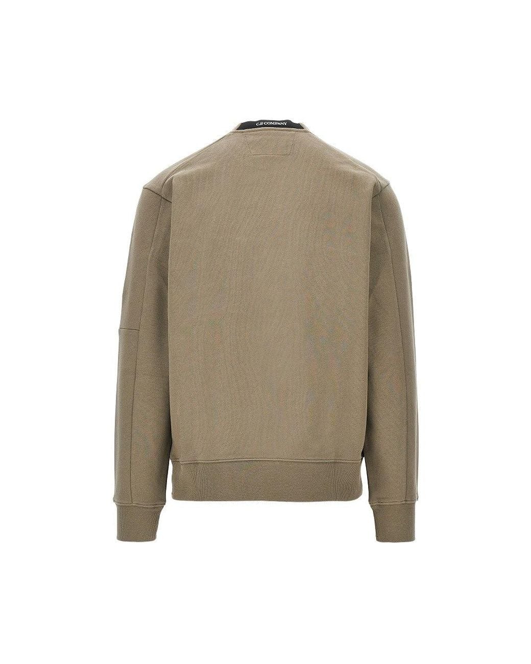C P Company Green Crewneck Cotton Sweatshirt With Nfc Lens for men