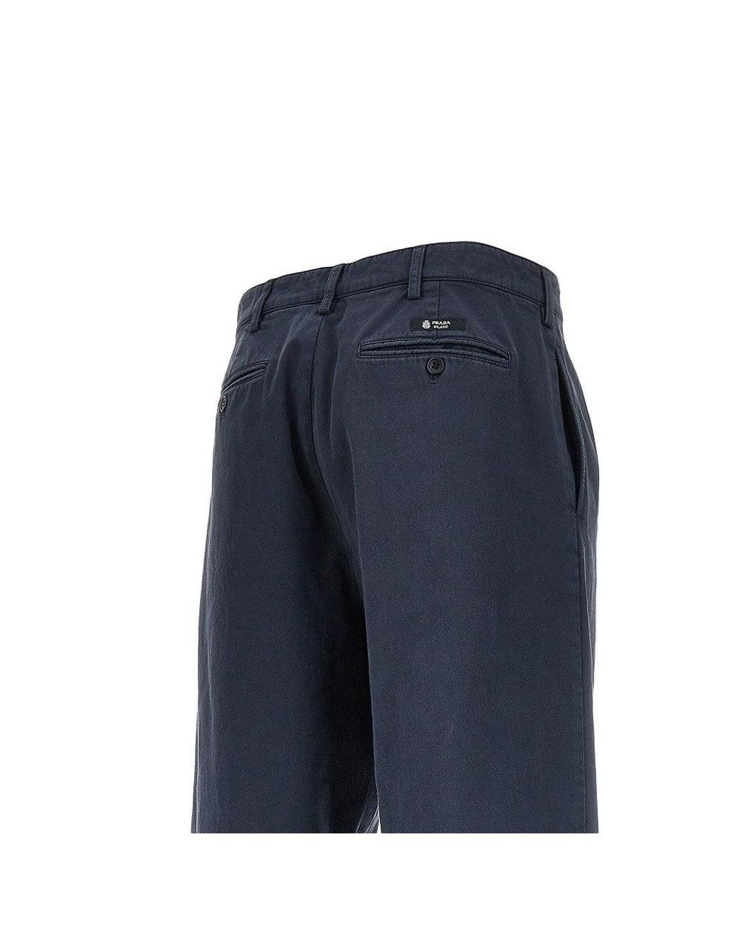 Prada Blue Old Effect Gabardine Pants for men