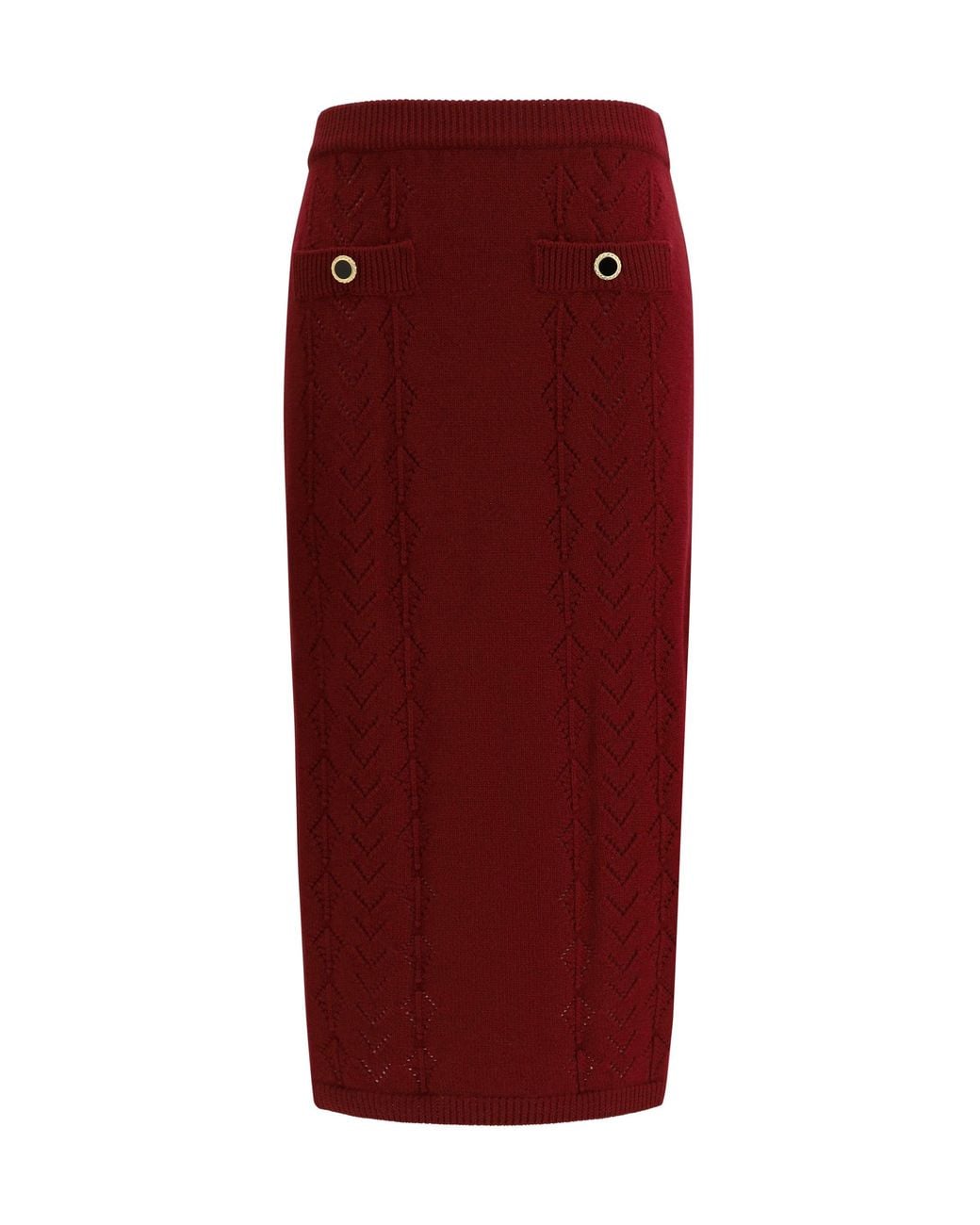 Alessandra Rich Red Merino Wool Midi Skirt