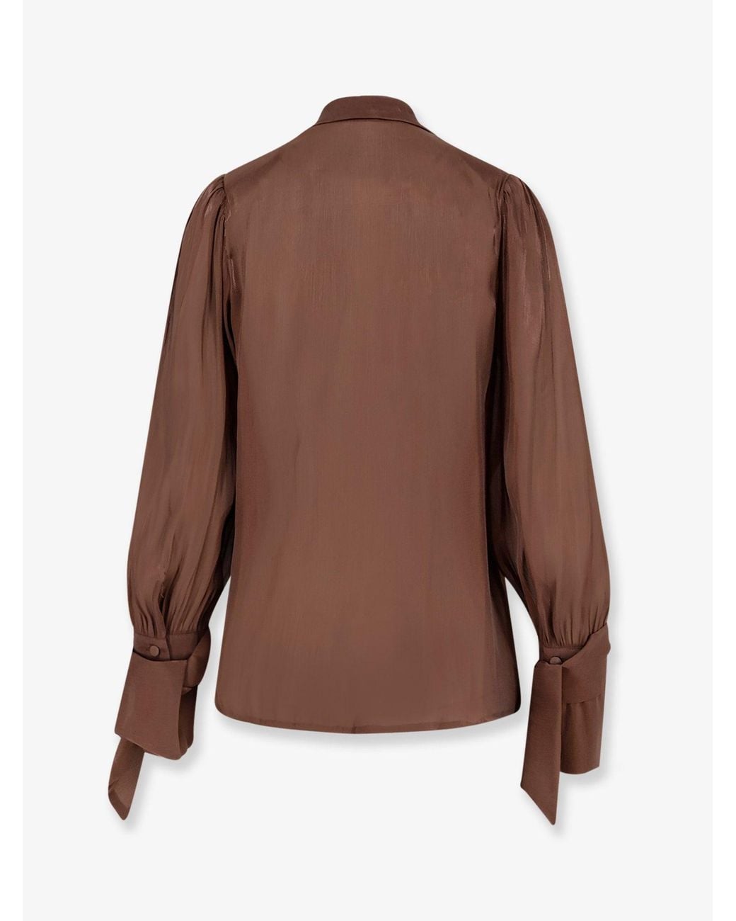ACTUALEE Brown Satin Shirt With Padded Shoulders